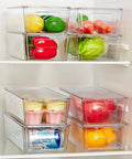 Top Shelf Eight Piece Clear Stackable Storage Bins With Slick Snap Lids Go To Fridge Organizers Pantry Keepers Cabinet Stashers Kitchen Space Saving No Fuss Home Fix with fruits and vegetables in fridge.