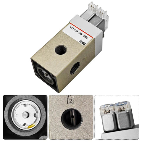 Beefed Up Solenoid Valve Kit 228687 VEX1133-02N-X259 for Powermax Plasma Cutters, detailed valve and connectors view.