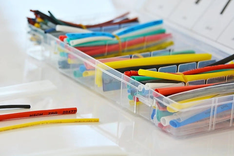 Rainbow Heat Shrink Wire Wrap Tubing Kit With 7 Colors And 6 Sizes One Sixteenth To Three Eighths Inch Four Inch Length Two To One Shrink Ratio