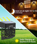 Eight Pack Solar Fence Lights With Dusk To Dawn Auto On, solar panels charging during day, illuminating steps at night