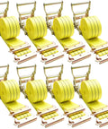 Heavy Duty E Track Ratchet Straps 8 Pack Tie Down Cargo Slings 2X15 Feet Yellow 4400 Lbs Breaking Strength in rolled position.