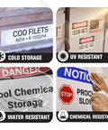 Transform Your Workspace Into A Full Setup Using This Heavy Duty Wide Format Thermal Label Printer To Knock Out Pro Level 4 To 9 Inch Signs All Week Long with samples like cold storage and danger signs.