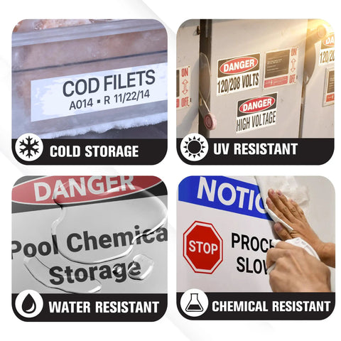 Transform Your Workspace Into A Full Setup Using This Heavy Duty Wide Format Thermal Label Printer To Knock Out Pro Level 4 To 9 Inch Signs All Week Long with samples like cold storage and danger signs.