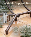 Close-up of an ultra-stable support base for Double Hanging Egg Chair With Stand For Patio Or Balcony Oversized Two Person Outdoor Swing With Thick Cushions And All Weather Wicker Loveseat Beige Great For Outdoor Lounging And Socializing, showing heavy-duty alloy steel with anti-rust coating on a patio.