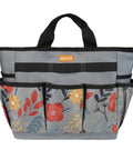 Floral Garden Tool Tote Organizer Bag with 8 roomy pockets, durable 600D Oxford exterior, reinforced bottom, easy carry handle.