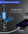 Beast Mode 100000 Lumen Flashlight With Zoom Beam, USB-C Rechargeable 5000mAh Battery, Smart LCD Display in charging mode