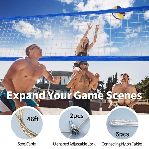 People playing under a Volleyball Net Outdoor Pro Heavy Duty All Weather With Extended Stainless Steel Cable And Extra Thick Borders