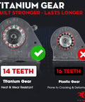 14 Tooth Starter Motor Replacement Fits 42 Inch Riding Lawn Mowers And Tractors With Briggs Stratton Intek IC OHV 17HP To 20HP Engines Replaces Bronco Pony Models Easy Install Durable Start. Image showing titanium gear with 14 teeth next to plastic gear with 16 teeth.