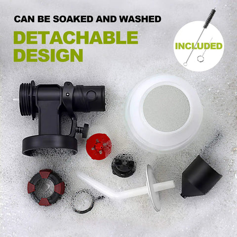 Detachable parts of Cordless Paint Sprayer Gun With 4.0Ah Battery And Fast Charger 550W HVLP Sprayer, shown in soapy water
