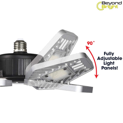 Beyond Bright LED Ultra Bright Garage Light With Three Adjustable Panels For A Brighter Garage Or Shop, side view of panels at 90° angle