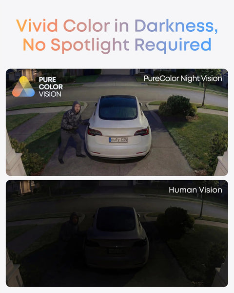 Security Camera Kit With Four Cameras Wireless Indoor Outdoor Surveillance System Mag Mount Color Night Vision Local Storage shown in night vision mode revealing car and person