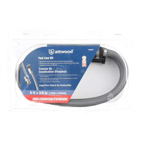 Portable Marine Fuel Tank Line Kit With Ethanol-Resistant Tubing And Primer Bulb in packaging, 6 ft 3/8 in hose.