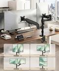 Vertical Dual Monitor Stand For 17 To 32 Inch Screens, Stacked Mount With Full Motion Tilt Swivel And Rotation, Heavy Duty Steel