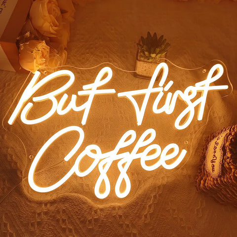 But First Coffee Led Neon Light Sign Usb Powered 5V Warm White Glow For Home Kitchen Office Wall Decor 17 By 10.2 Inch Dimmer Night Light