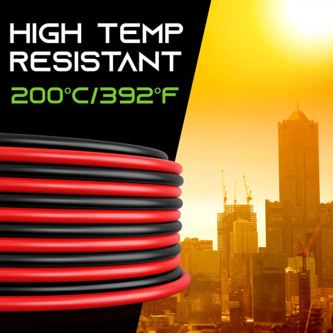12 Gauge Bonded Silicone Wire 100 Ft Black Red 2 Conductor Hookup Cable shown with high temperature resistance feature