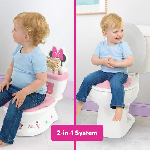 Super Sweet Disney Minnie Mouse Toddler Potty Training Toilet With Real Flush And Cheer Sounds Lickety Split Floor To Chair Transition Removable Splash Guard Tough Grab Handles Smooth Learning For Kiddos 18 Months Plus