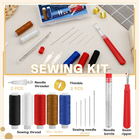 37 Piece Big Eye Steel Sewing Needles Kit With Threader Thimble And Seam Ripper For Beginner Crafters Travel And Clothing Repair