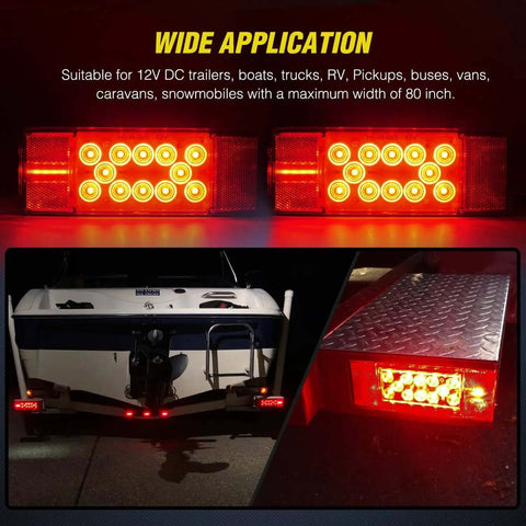 Two Pack Submersible Rectangular LED Stop Tail Turn Signal Side Marker Lights For 12V RVs Trucks Trailers Boats Marine Use Kit