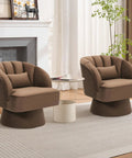 Cozy 360 Degree Swivel Barrel Accent Chair Set With Armrests Brown Modern Curved Back Upholstered Lounge Chairs in living room