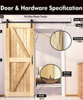 Image showing specifications for Heavy Duty Black Sliding Barn Door Hardware Kit For 40 Inch By 80 Inch Single Door With 7 Foot Flat Track.