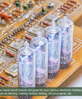 Close-up of vacuum tubes on PCB showing use of Two Pack Copper Clad PCB Boards 150mm By 100mm By 1mm Single Sided FR4 for projects