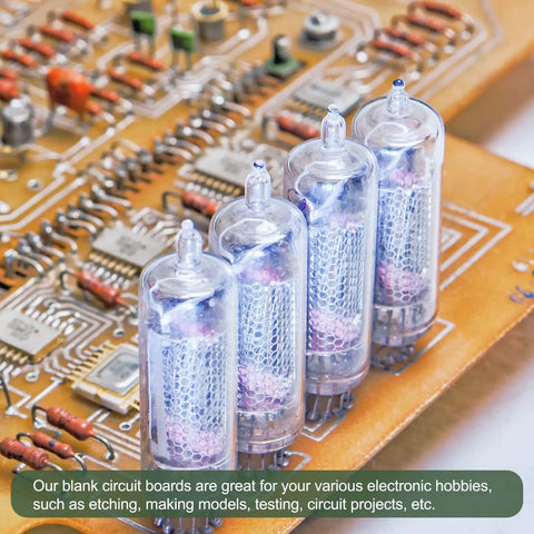 Close-up of Double Sided FR4 Copper Clad PCB Boards 150mm By 100mm 2mm Thick Pack Of 2 Great For Hobbyists Etching And Circuit Prototyping DIY Electronics Projects showing detailed components.