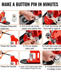 Step-by-step guide for Button Maker Kit For Diy Projects 32 Mm Press Machine With 500 Button Parts, showing use instructions.