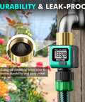 Water Flow Meter With Brass Inlet And Metal Thread, Easy To Read LCD, 360-degree rotatable brass inlet displayed in garden setting