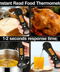 Digital Meat Thermometer For Cooking With Backlit LCD IPX Waterproof Body Long Probe And Ultra Fast 2 To 4 Second Reading Accurate Kitchen Thermometer For BBQ Grilling Candy And Oil In Celsius Or Fahrenheit displayed in various cooking scenarios