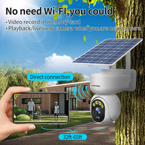 Hand holding phone showing live feed from Solar Powered Wireless Outdoor WiFi Security Camera With PTZ 360 Degree View Color Night Vision.