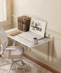 Fold Down Wall Mounted Workbench Table 25 Inch Long By 15.7 Inch Wide White Marble Floating Desk set up in office space