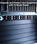 Badass 1U Blank Rack Panels For 19 Inch Server Cabinet And Network Rig With Heavy Duty Steel Filler Covers In Sleek Black installed in a rack.