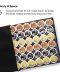 Countertop Coffee Pod Holder With Sliding Drawer For Keurig K Cups Holds 36 Pods Caddy Dispenser Coffee Bar Organizer Kitchen Drawer Solution Keeps Pods Grab And Go Ready Black showing 36 K-Cup pods in rows.