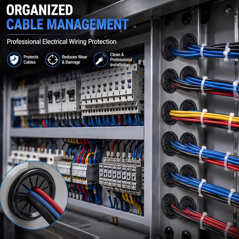 250 Pack Flexible Shutter Bushings Nylon Wire Grommets For Tight Cable Control With No Sweat Setup in organized cable management.