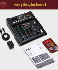 Six Channel Studio Mixer With Bluetooth Road Ready USB Audio Interface Built In MP3 Player DSP Effects shown with accessories