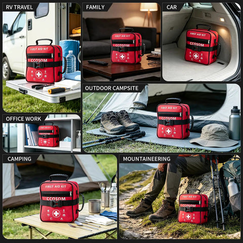 Emergency Trauma First Aid Kit With Tourniquet, Kaolin Hemostatic Gauze, Emergency Bandages, Vented Chest Seals, And MOLLE Bag in various settings