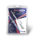 Packaging of SmartSeal Quick Shot AC Leak Sealer And Cool Upgrade, showing reusable injector hose and label details.