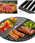 18 Inch Half Moon Cooking Grate And Reversible Griddle For Kamado Joe Classic I II III Large Big Green Egg Vision Grill displaying grilled foods