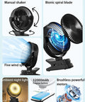 8 Inch Magnetic Clip On Fan For Golf Cart With 12000mAh Battery, Portable Fan With 5 Speeds And LED Lantern, Magnetic Base