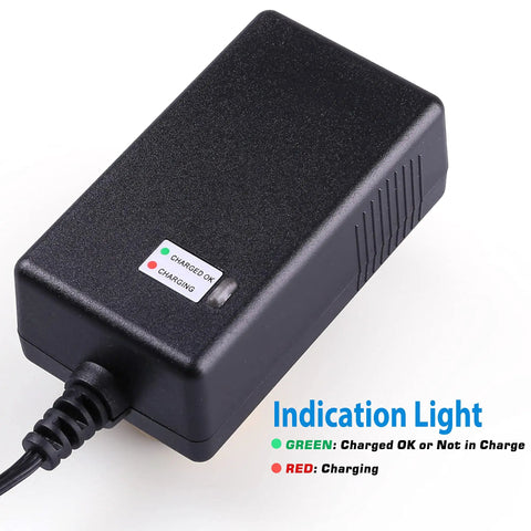 Close-up of 24V 1500mA Electric Scooter Charger For Razor E100 with charging indicator lights and 3-prong connector