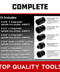 Spindle Nut Socket Set Five Piece for 4x4 SUVs and Light Trucks with size markings and storage case displayed on a list.
