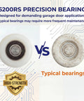Comparison of 6200RS precision bearing with typical bearing for 10 Pack 7 Inch Stem 2 Inch Sealed Nylon Garage Door Rollers Ultra Quiet Long Lasting High Load Uses 6200 Double Seals Precision Bearings For Home And Commercial Use