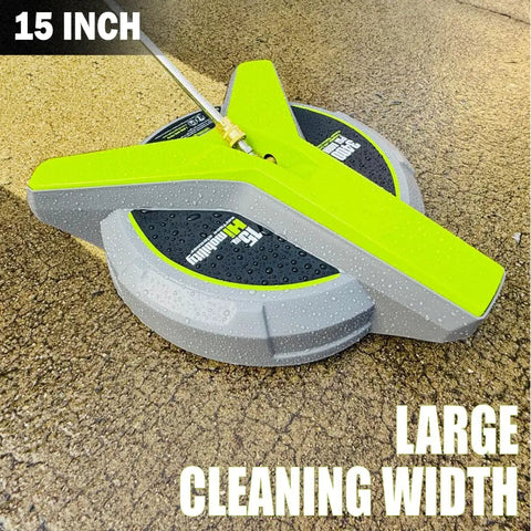 15 Inch Pressure Washer Surface Cleaner With Wheels 3400 Max PSI Universal Attachment for Concrete, shown on driveway