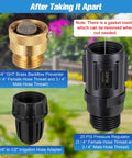Product components of Drip Irrigation Faucet Adapter Kit With 25 PSI Water Pressure Regulator Backflow Preventer And Filter One Half Inch Tubing To Three Quarter Inch Faucet Easy Install Drip System Parts For Garden Irrigation displayed.