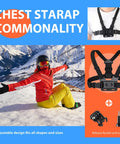 Chest strap from 70in1 Action Camera Accessories Kit for GoPro and most cameras, featuring adjustable fit, buckle, and screw mount.