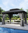 Hardtop 10x14 Gazebo With Aluminum Frame And Double Galvanized Steel Roof Outdoor Metal Pavilion With Netting And Curtains