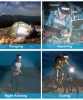 Rechargeable 2 LED Headlamp With Wide Beam And Red Tail Light For Adults And Kids used for camping, repairing, running, and cycling.