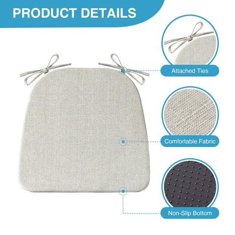 Set Of 4 Dining Chair Cushions Non Slip 17 By 16 Inch 2 Inch Thick With Ties D Shaped Beige Indoor Kitchen Chair Pads details