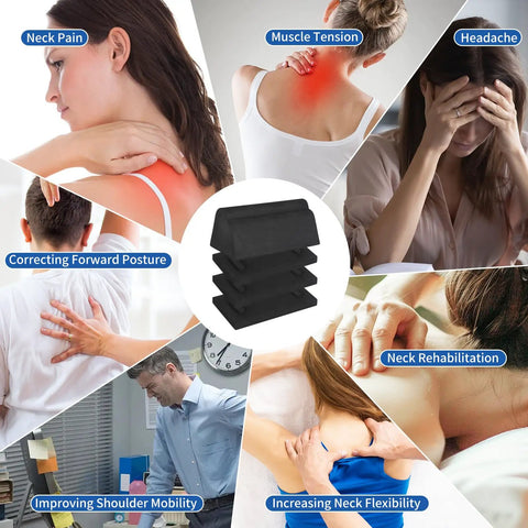 Neck And Shoulder Relaxer Cervical Traction Pillow For At Home Spine Alignment And Neck Pain Relief Neck Stretcher Device With Massager Block For Gentle Cervical Traction And Posture Support, black EVA foam