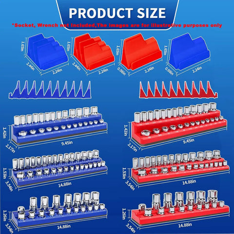 Magnetic Socket Organizer Set 8 Piece With Six Socket Trays And Two Wrench Racks Keeps Your Metric And SAE Sockets And Wrenches Sorted